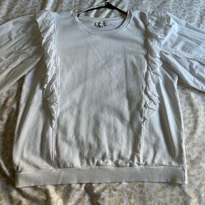 Chic White Ruffled Sweatshirt